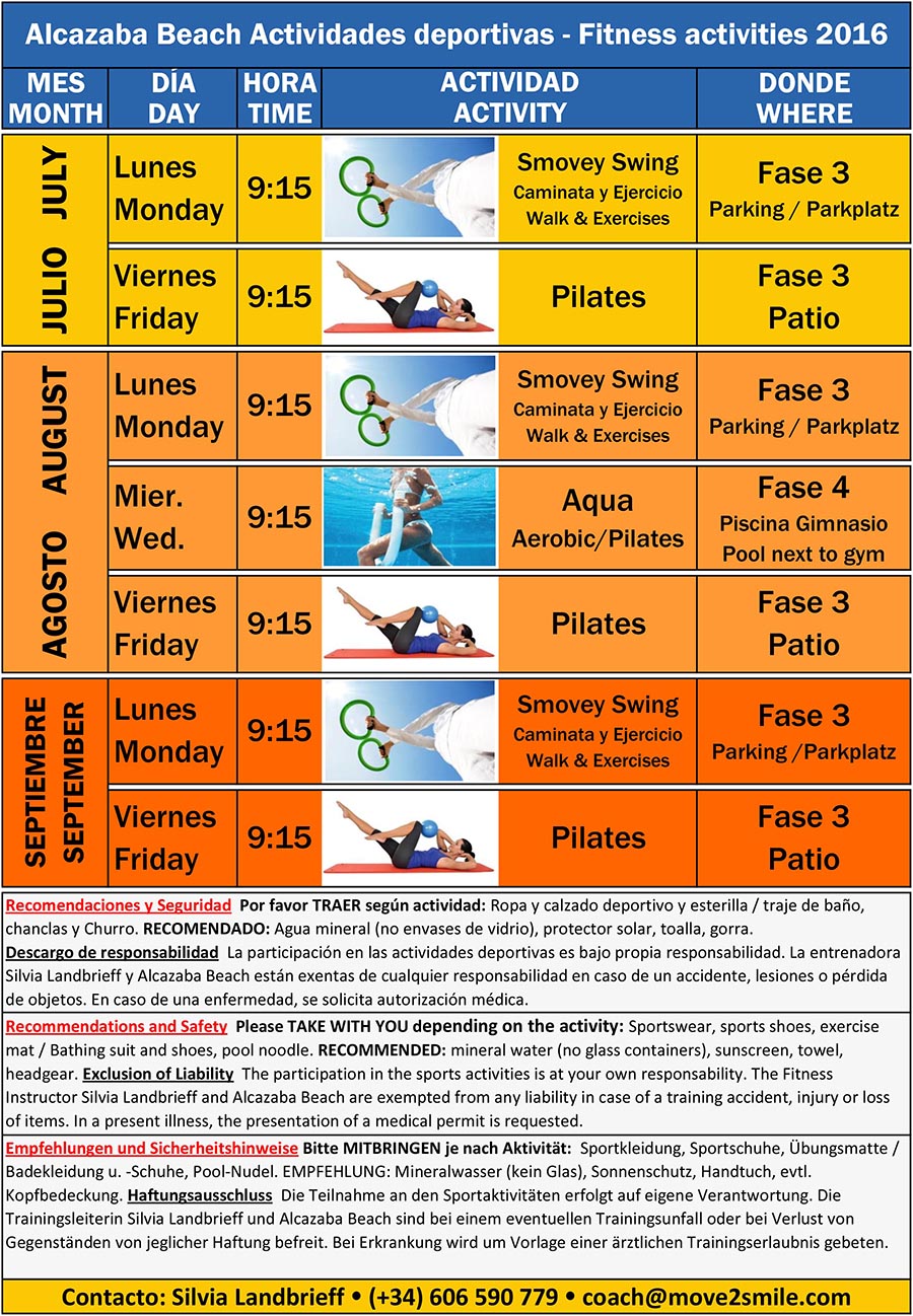 Calendario de actividades deportivas Verano 2016